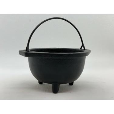 Imagem de Caldeirão de ferro fundido com alça, caldeirão de bruxas, ótimo para uso com incenso de carvão, sálvia borrada (médio)