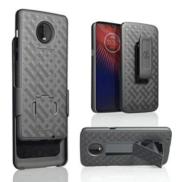 Imagem de Capa coldre para Moto Z3 Verizon, Moto Z3 Play XT1929 [ZASE] Capa preta com clipe de cinto com design resistente, fina, resistente, resistente, com clipe giratório [suporte] para Moto Z3 (uma capa