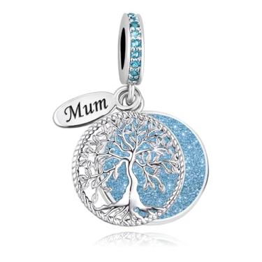 Imagem de MiiFort Pingente de árvore da vida com títulos de família cintilantes serve para pulseiras Pandora Charms Moments, One Size, Cobre, Sem Pedra Preciosa