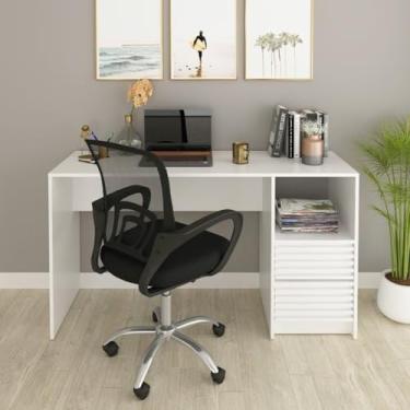 Imagem de Kit 2 Peças com Escrivaninha com Ripado 2 Gavetas 1 Nicho com Cadeira para Escritório Diretor Tela Mesh Branco