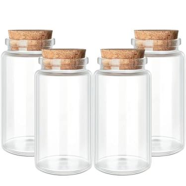Imagem de CHALEEMANG 4 Frascos de Vidro Pequenos de 100 ml com Tampas de Cortiça, Garrafas Decorativas Transparentes Cilíndricas para Artesanato e Lembranças
