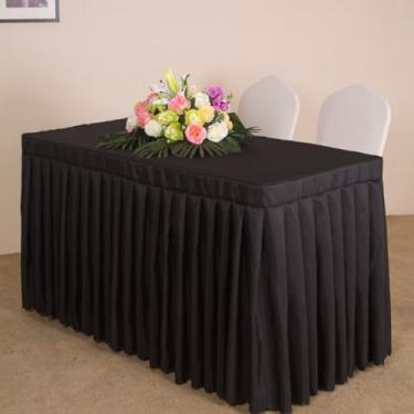 Imagem de Toalha de mesa retangular de cor sólida toalha de mesa ajustada com saia para conferências, escritório, hotel, exposição, toalha de mesa longa, lavável - preta|60 x 120 cm
