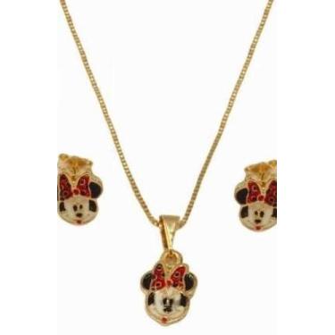 Imagem de Conjunto Kit Infantil Minnie Banhado A Ouro 18K - Jhulias Joias E Semi