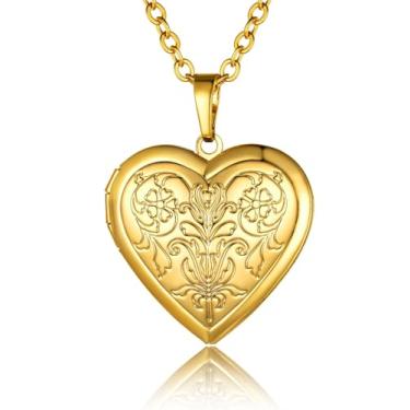 Imagem de Colar GoldChic Jewelry com medalhão de coração, banhado a ouro 18 quilates/banhado a prata/flor de ouro rosa/medalhão de foto árvore da vida com foto com corrente de 50 cm + 5 cm,