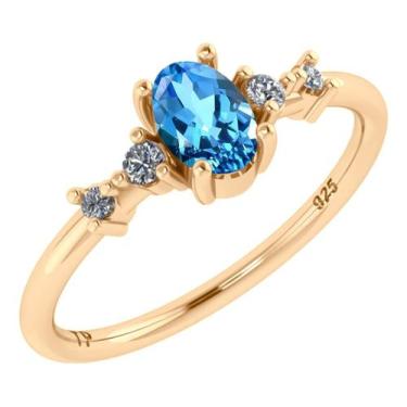 Imagem de Anel London De Prata 925 Dourada Ouro 18k - Topázio Azul - Tudo Prata,