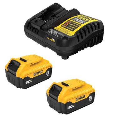 Imagem de DEWALT Pacote com 2 baterias de íon de lítio 20V MAX e carregador, 5,0 Ah, kit de iniciação de bateria (DCB205-2c)