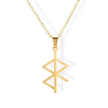 Imagem de LIKGREAT Colar feminino de runas em aço inoxidável, símbolos vikings, nórdico, pagão, ancião futhark, pingente ajustável, Medium, Aço inoxidável, Sem Pedra Preciosa