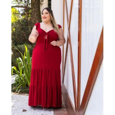 Imagem de Vestido longo com bojo alças largas com babado saia em camadas costas 