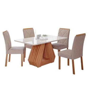 Imagem de Mesa de Jantar Tampo de Vidro Off White Agata 1,30 e 4 Cadeiras Fernan