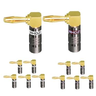 Imagem de HHDZI Plugues banana para fio de alto-falante, conectores adaptadores banana banhados a ouro 24K para fio de alto-falante (preto, ângulo reto de 90 graus - 6 pares)