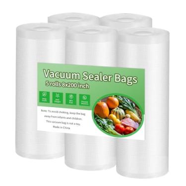Imagem de Sacos seladores a vácuo premium, 20 x 508 cm, 5 unidades. Rolos de sacos herméticos para economia de alimentos, sem BPA e sacos resistentes a vácuo para freezer. Grau comercial, preparação de