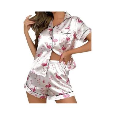 Imagem de Conjunto de Pijama Feminino Floral - Manga Curta, Botões e Cintura Elá