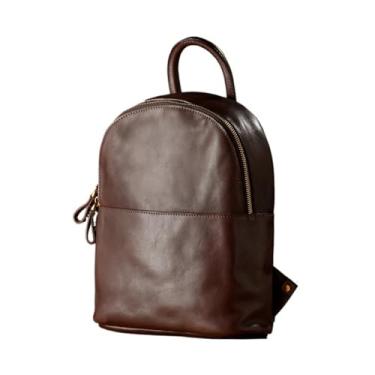 Imagem de Mochila de couro genuíno feita à mão para mulheres casual bolsa de ombro de couro de vaca vintage bolsa de viagem feminina(Coffee)