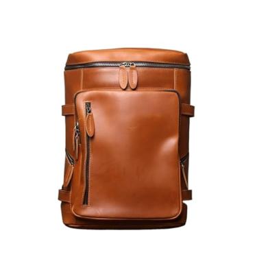 Imagem de Mochila de couro retrô para homens, couro de vaca de grande capacidade, bolsa de viagem de negócios para homens(Retro Brown)