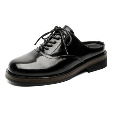 Imagem de MANLADUO Chinelo masculino de couro fechado sem cadarço moderno mules casuais chinelos elegantes de verão, Preto, 43