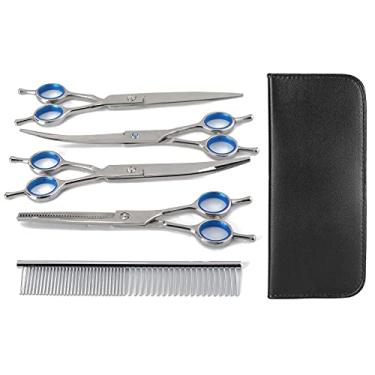 Imagem de Vomeko Dog Hotting Scissors Conjunto, kit de tesoura de aço inoxidável PET, tesoura de desbaste e penteados retos, para cães, gatos e outros animais