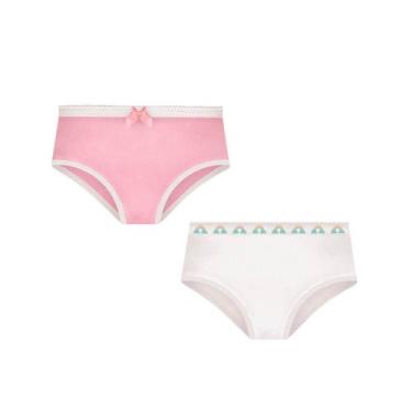 Imagem de Kit 2 Calcinhas Infantis 100% Algodão Selene 20650.001 Rosa/Branco, Ro