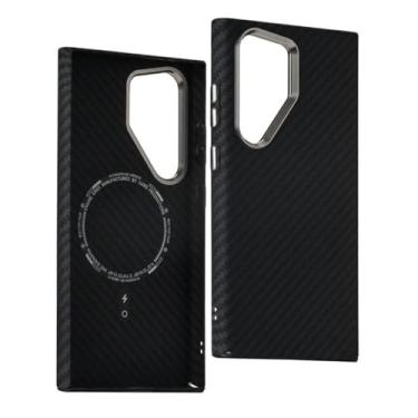 Imagem de Para Samsung S23 S24 Ultra Carbon Fiber Relief Phone Case Carregamento sem fio PC Capa à prova de choque para Galaxy S23 S24 Plus, F, para Galaxy S23