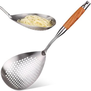 Imagem de MARTE Escumadeira de aço inoxidável 304 de 42 cm - Concha de coador de aranha para cozinhar e fritar - Escorredor de metal de cozinha com cabo de madeira resistente ao calor