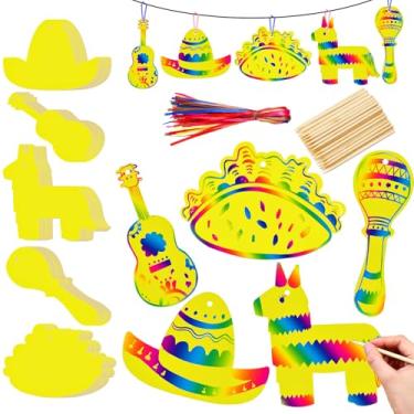 Imagem de Fullhawl Conjunto de 100 peças de raspadinhas mexicanas mexicanas, arte e artesanato, faça você mesmo, kit de artesanato para pendurar e colorir para homens, mulheres, presentes, atividades,