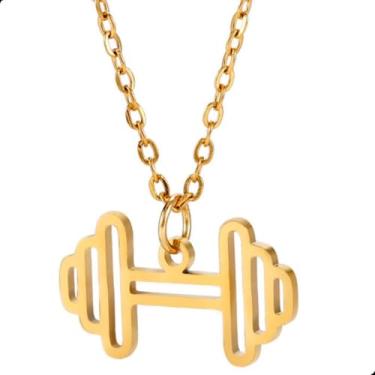 Imagem de Colar Fit Feminino Pingente Halter Aço Inoxidável Academia Anilha Presente Mulher Namorada Correntinha Ouro 18k Prata (Dourado)