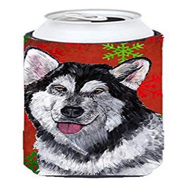 Imagem de Alaskan Malamute Red Snowflakes Holiday Christmas Tall Boy Beverage Insulator Hugger SC9492TBC