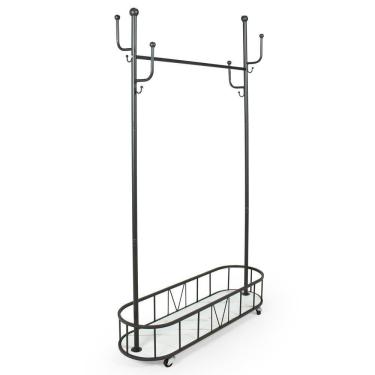 Imagem de Cabideiro De Chão Grande Com Sapateira E Rodízios - Preto