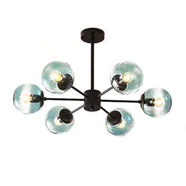 Imagem de ZZZYZ Lustre Sputnik de metal preto vintage de 12 luzes de vidro esférico moderno durante a luz luminária de teto com acabamento cromado ajustável para barra de cozinha - preto e vidro 6t
