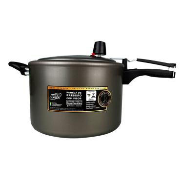 Imagem de Panela de pressao cor grafite com visor de vidro superior fechamento interno 8,0L