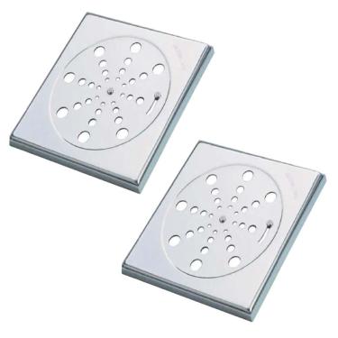 Imagem de Kit 2 Ralo Grelha Inox Para Banheiro Quadrado15X15 Com Fecho
