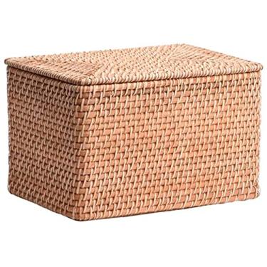 Imagem de Cestas de lavanderia, cesta de armazenamento retangular tecida à mão, caixa de armazenamento com tampa, cesto de roupa suja de vime ou baú de brinquedo, loja de livros e artigos diversos, cesto de