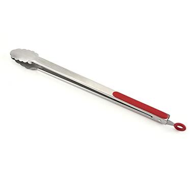 Imagem de UPTALY Pinças de grelha extra longas de 45 cm (1 peça vermelha/prata), pinças de churrasco de aço inoxidável com alça longa, pegador de comida de tamanho grande, pegador de carne engrossado, pegador de servir estendido