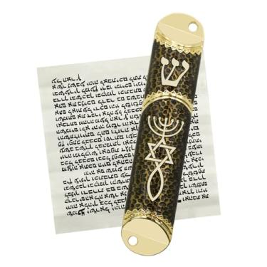 Imagem de MrMrKura Mezuzá com rolagem para porta, capa de mezuzá de metal com selo messiânico para bênção doméstica hebraica, presentes judaicos, decoração de aquecimento de casas judaicas, Natal, Páscoa (preto