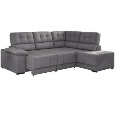 Imagem de Sofá de canto Besthouse Firenze retrátil e reclinável 5 lugares em tecido suede veludo Cinza