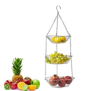 Imagem de Cesta suspensa de 3 camadas para frutas e legumes, armazenamento de cozinha, cestas de frutas, cesta de frutas