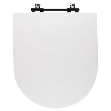 Imagem de Assento Sanitário Poliéster Antibacteriano Carrara Branco Para Vaso Deca Com Ferragem Preta