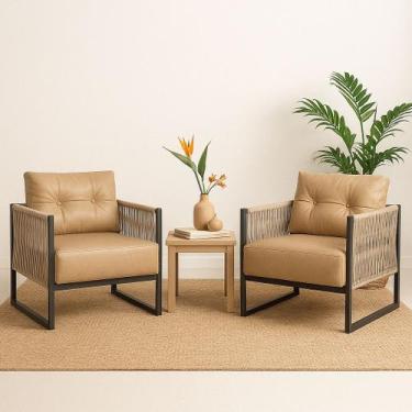 Imagem de Poltrona Corda Nautica - Varanda, Sacada, Sala, Estar - Caramelo - Kit