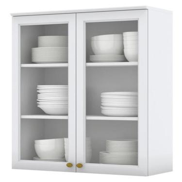 Imagem de Armario Aereo 2 Portas Vidro Mdf 80 Cm Americana C366 Branco Henn