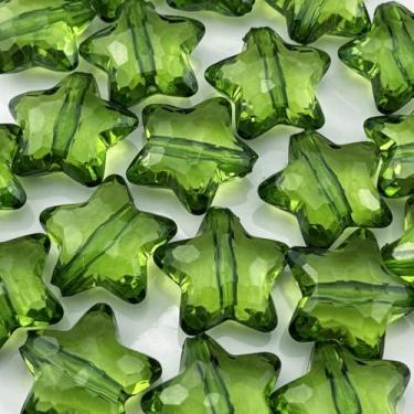 Imagem de 20 peças de contas de estrela de cristal acrílico 28 mm contas facetadas em forma de estrela para fazer joias, pulseira, colar, chaveiros, artesanato DIY (verde grama)