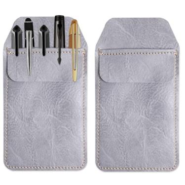 Imagem de Haecsfl 2 peças protetoras de bolso de couro PU, organizador de porta-canetas para camisas, jalecos, calças – multiuso – comporta canetas, ponteiros, lápis e notas (2-azul escuro)