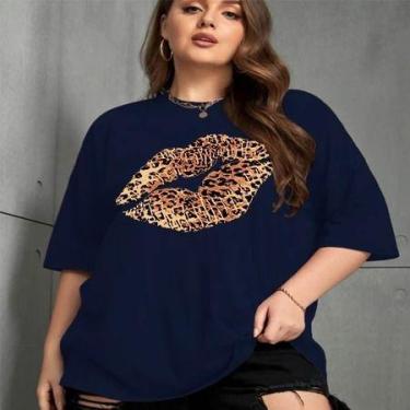 Imagem de Camiseta Unissex Cor Laranja Oversized Blusa Feminina Estampa Beijo On