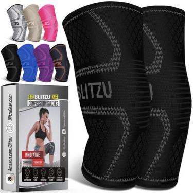 Imagem de Joelheira BLITZU Compression para mulheres e homens preta GG (pacote c