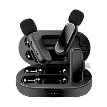 Imagem de Microfone Lapela Duplo 2 Peças Sem Fio Profissional Gravação Premium Redução de Ruído Compatível Com Android Iphone 15 Stories Vlog YouTube TikTok (USB Tipo-C)