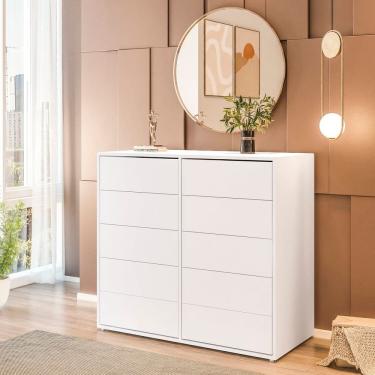 Imagem de Cômoda para Quarto com 10 Gavetas 90x90cm Melinda Branco
