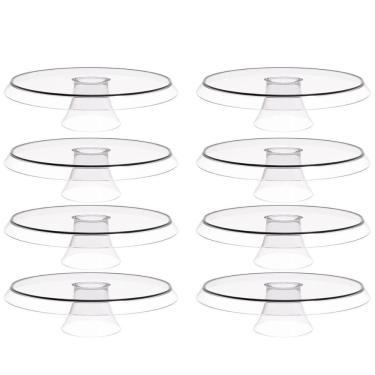 Imagem de Kit 8 Bases Porta Bolos Tortas Doces 30cm com Pé Transparente Glassy Crippa