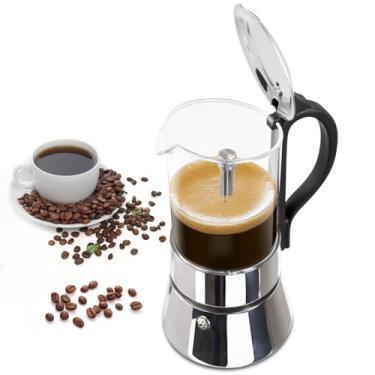 Imagem de DITOSH Máquina de café expresso transparente de vidro com 6 xícaras de aço inoxidável Moka Pot Stove Top Percolator Italiano Máquina Mocha Greca Cafe Fogões de Indução Clássicos para Casa e Camping