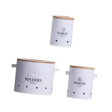 Imagem de IEUDNS 3 peças de cebola de batata alho gabinete latas de fazenda recipientes de casa de fazenda com tampa com orifícios aerjados para piqueniques de, Branco
