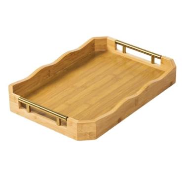 Imagem de YWJLQH Bandeja de chá de bandeja de de bambola com alça de metal para café da manhã prato de prato de lanche, Cor de Madeira, L