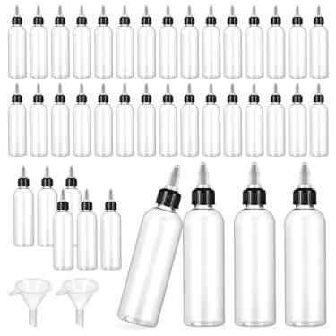 Imagem de Garrafas pequenas Boston Squeeze de 118 ml, pacote com 40 frascos de condimento transparentes com tampa superior torcida, garrafas de plástico para distribuição de óleo de cabelo com funis para