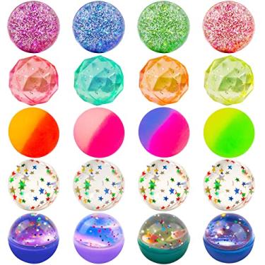 Imagem de Ohanniewa Bolas Bouncy para crianças, 20 peças, 5 estilos, 32 mm, sortidas, com bolsa de armazenamento para lembrancinhas de festa de aniversário